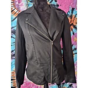 DKNY Jeans Black Moto Zip Jacket Stretch Cotton Full Zip Biker Jacket Size Small